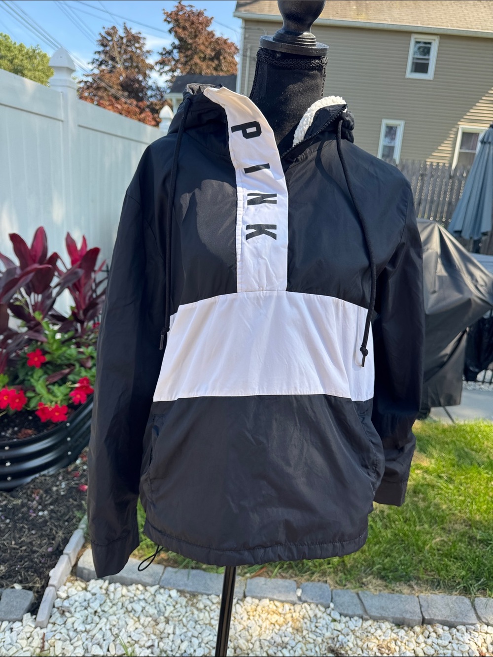 PINK Victoria's Secret Black and White Sherpa-Lined Jacket